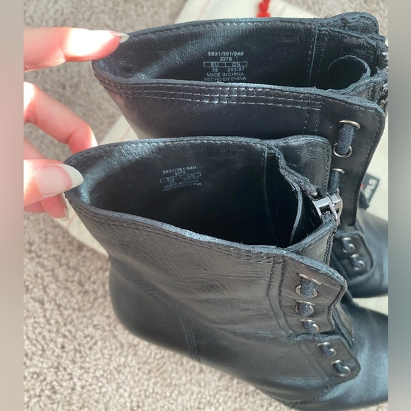 Zara SRPLS Real Leather High Wedge Black Ankle Boots Booties Zip Size 8 / 39 - Picture 14 of 16